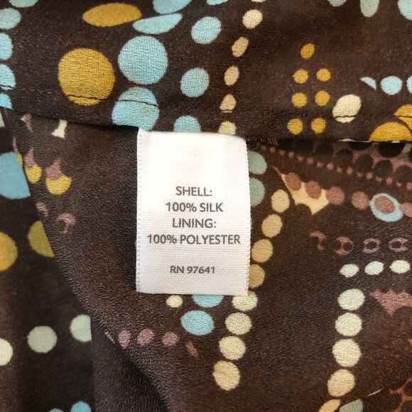 J. Jill Womens Geometric Print Silk Pleated Blouse Brown & Blue XL - Picture 4 of 4